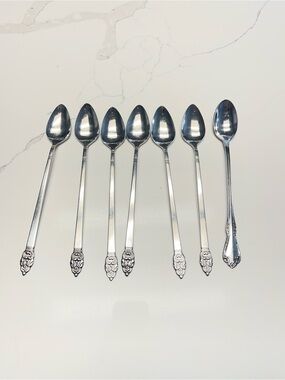 6 Oneida NORDIC CROWN Stainless Iced Tea Spoons +1‎ Extra Non Matching  Set